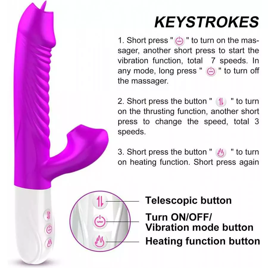 MzLaly Thrusting Dildo Rabbit Vibrator for Women, Vibrator Adult Sensory Toys G Spot Sex Toy with 3 Telescopic&10 Vibration Mode