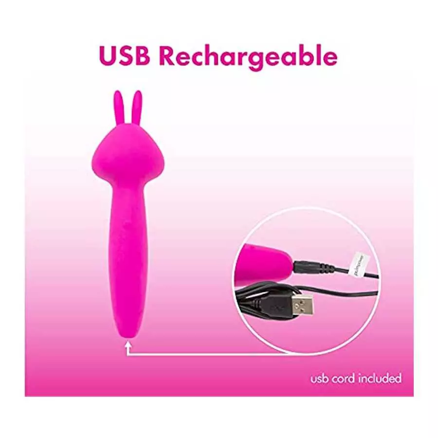 PalmPower Rabbit Massage Wand, Power Bullet Motor with Vibrating Silicone Tips, Easy One-Press Button, Waterproof, USB Rechargea