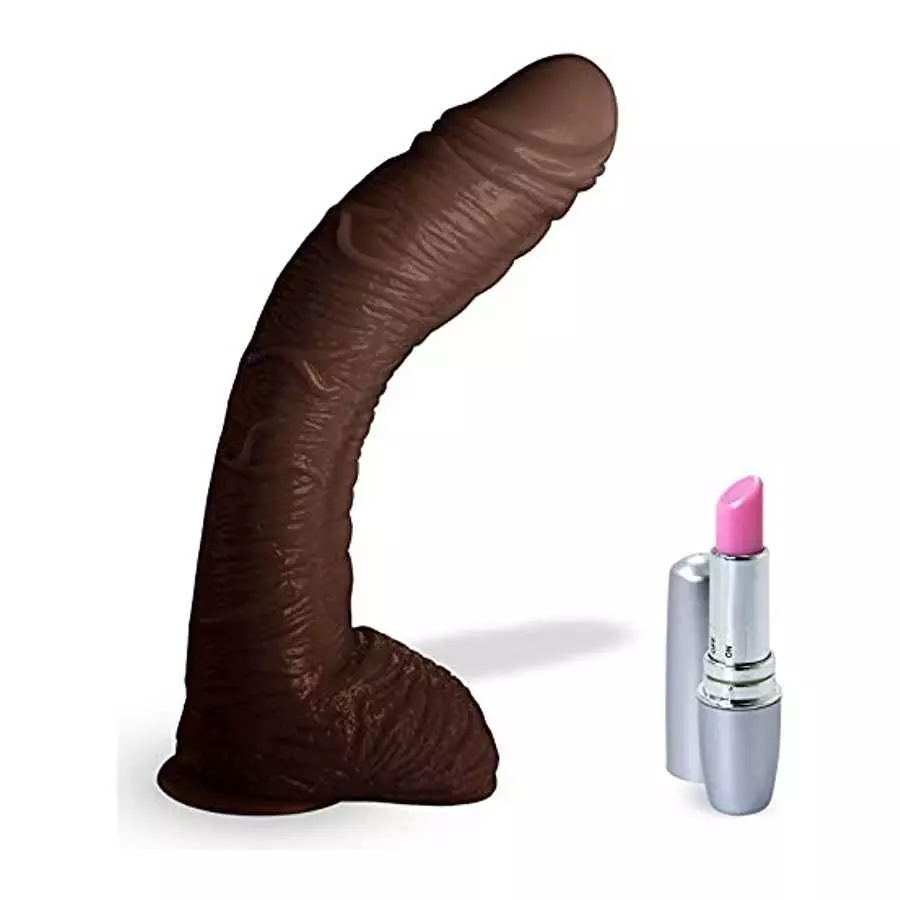 LeLuv Dildo Big Bent 10 Inch Realistic Suction Cup Thick Veiny Curved Chocolate Bundle with Secret Lipstick LeLuv Dildo Big Bent 10 Inch Realistic Suction Cup Thick Veiny Curved Chocolate Bundle with Secret Lipstick