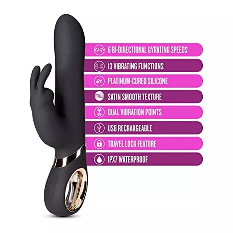 Blush Victoria - 6 Speed Reversible Gyrating Rabbit Vibe - Soft Flexible 13 Function Clit Stimulator - USB Rechargeable - IPX7 W