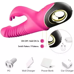 Beaded Thrusting Rabbit Vibrator, 9.8" Triple Action G Spot Vibrator with Independent Clitoral Stimulator, 10 Patterns, Waterpro Beaded Thrusting Rabbit Vibrator, 9.8" Triple Action G Spot Vibrator with Independent Clitoral Stimulator, 10 Patterns, Waterpro