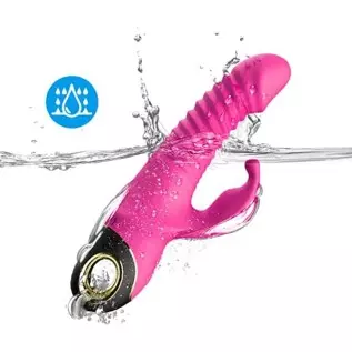Beaded Thrusting Rabbit Vibrator, 9.8" Triple Action G Spot Vibrator with Independent Clitoral Stimulator, 10 Patterns, Waterpro Beaded Thrusting Rabbit Vibrator, 9.8" Triple Action G Spot Vibrator with Independent Clitoral Stimulator, 10 Patterns, Waterpro