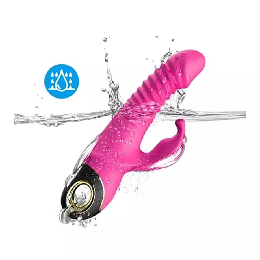 Beaded Thrusting Rabbit Vibrator, 9.8" Triple Action G Spot Vibrator with Independent Clitoral Stimulator, 10 Patterns, Waterpro