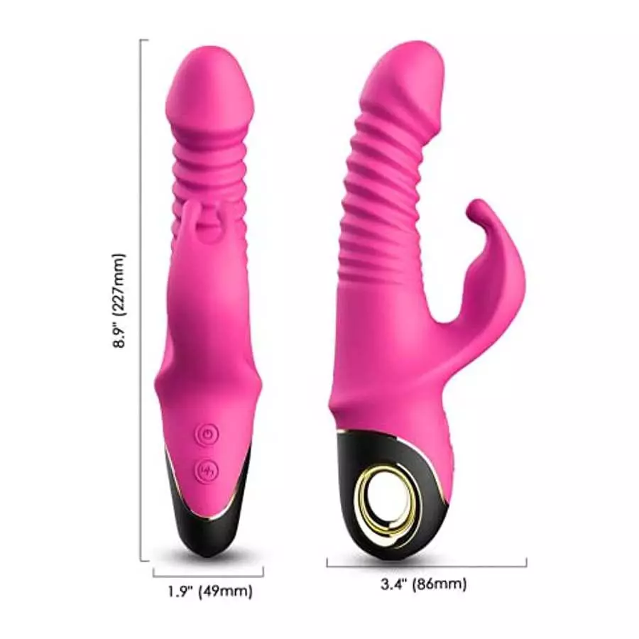 Beaded Thrusting Rabbit Vibrator, 9.8" Triple Action G Spot Vibrator with Independent Clitoral Stimulator, 10 Patterns, Waterpro