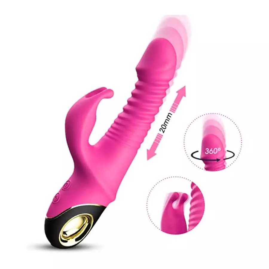Beaded Thrusting Rabbit Vibrator, 9.8" Triple Action G Spot Vibrator with Independent Clitoral Stimulator, 10 Patterns, Waterpro