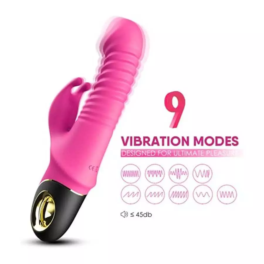 Beaded Thrusting Rabbit Vibrator, 9.8" Triple Action G Spot Vibrator with Independent Clitoral Stimulator, 10 Patterns, Waterpro