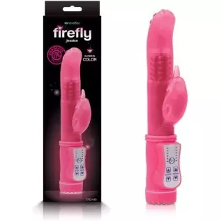NS Novelties Firefly Jessica Glow in The Dark Thrusting & Rotating Rabbit Vibrating (Pink)