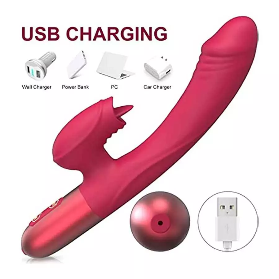 Rabbit Vibrator Dildo for Women Vaginal Health,G Spot Vibrator with Tongue Licking 10 Vibration Realistic Anal Vibrating Dildo f