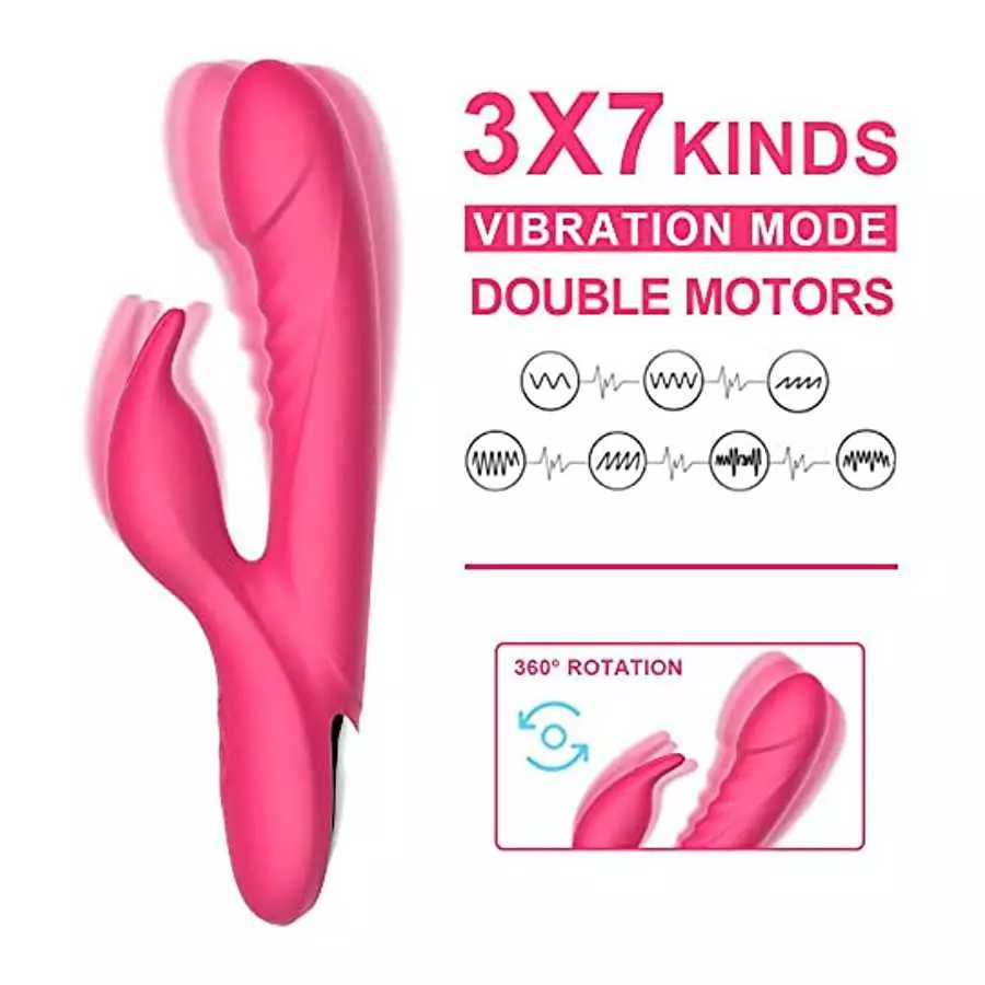 Realistic Dildo Double Stimulation for Female, G Spot 360° Rotating Head Rabbit Vibrator with 3 * 7 Vibration Modes Sex Toys for