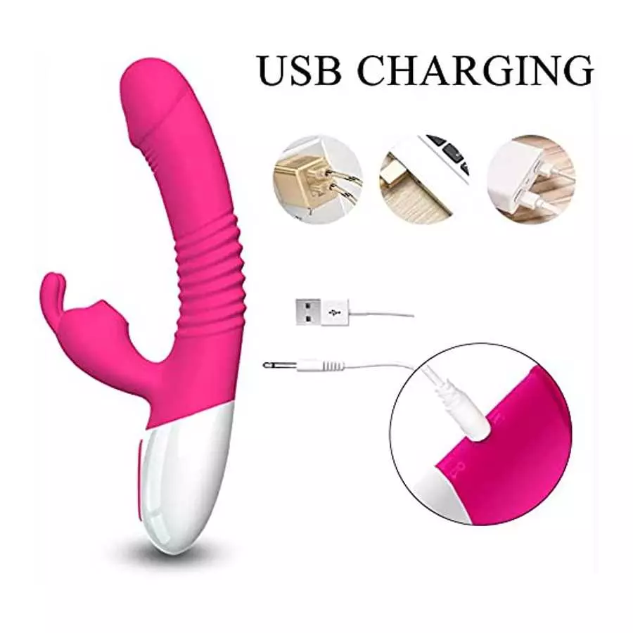 The Gadget Shack Shop Rabbit 7 Modes sucking, 7 modes vibration Vibrator, Waterproof, rechargable Stimulator Dildo