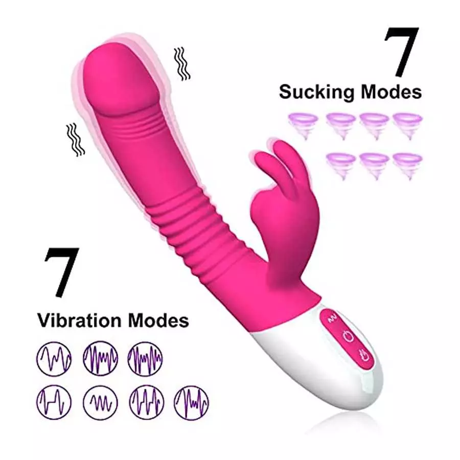 The Gadget Shack Shop Rabbit 7 Modes sucking, 7 modes vibration Vibrator, Waterproof, rechargable Stimulator Dildo
