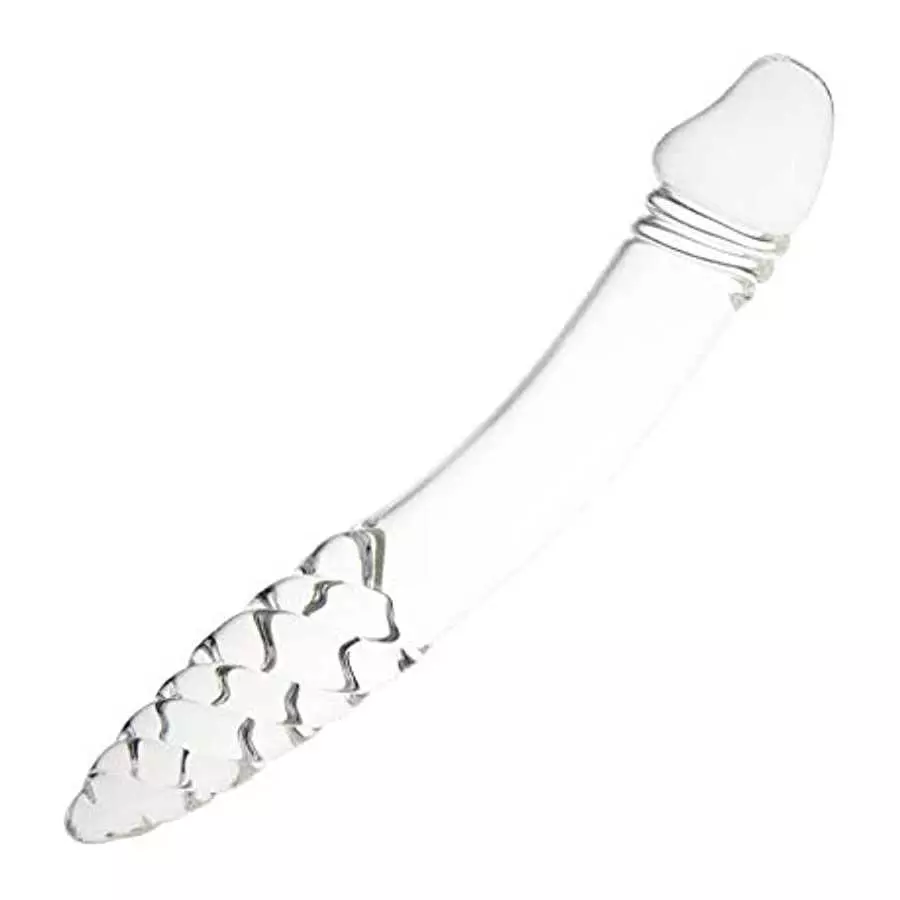 Glass Dildo, Crystal Double-Ended Penis Pleasure Wand with Spiral Texture and Vivid Glans Anal Butt Plug for G-spot Stimulation