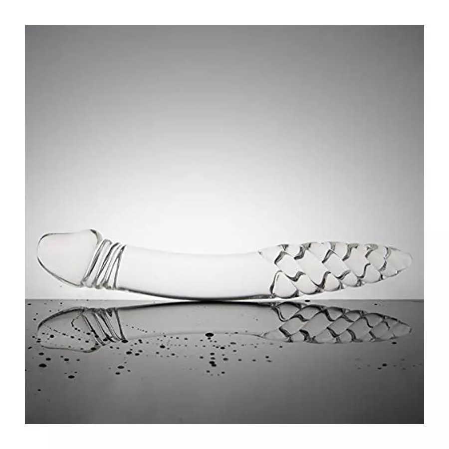 Glass Dildo, Crystal Double-Ended Penis Pleasure Wand with Spiral Texture and Vivid Glans Anal Butt Plug for G-spot Stimulation