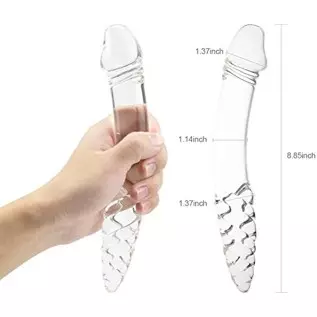 Glass Dildo, Crystal Double-Ended Penis Pleasure Wand with Spiral Texture and Vivid Glans Anal Butt Plug for G-spot Stimulation