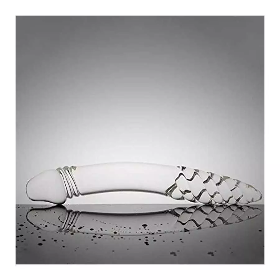 Glass Dildo, Crystal Double-Ended Penis Pleasure Wand with Spiral Texture and Vivid Glans Anal Butt Plug for G-spot Stimulation