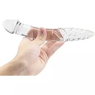 Glass Dildo, Crystal Double-Ended Penis Pleasure Wand with Spiral Texture and Vivid Glans Anal Butt Plug for G-spot Stimulation