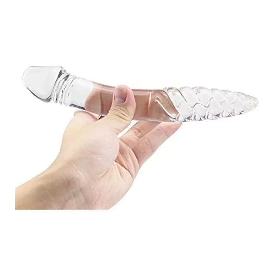 Glass Dildo, Crystal Double-Ended Penis Pleasure Wand with Spiral Texture and Vivid Glans Anal Butt Plug for G-spot Stimulation