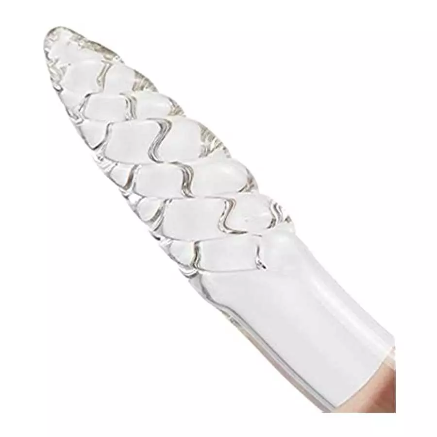 Glass Dildo, Crystal Double-Ended Penis Pleasure Wand with Spiral Texture and Vivid Glans Anal Butt Plug for G-spot Stimulation