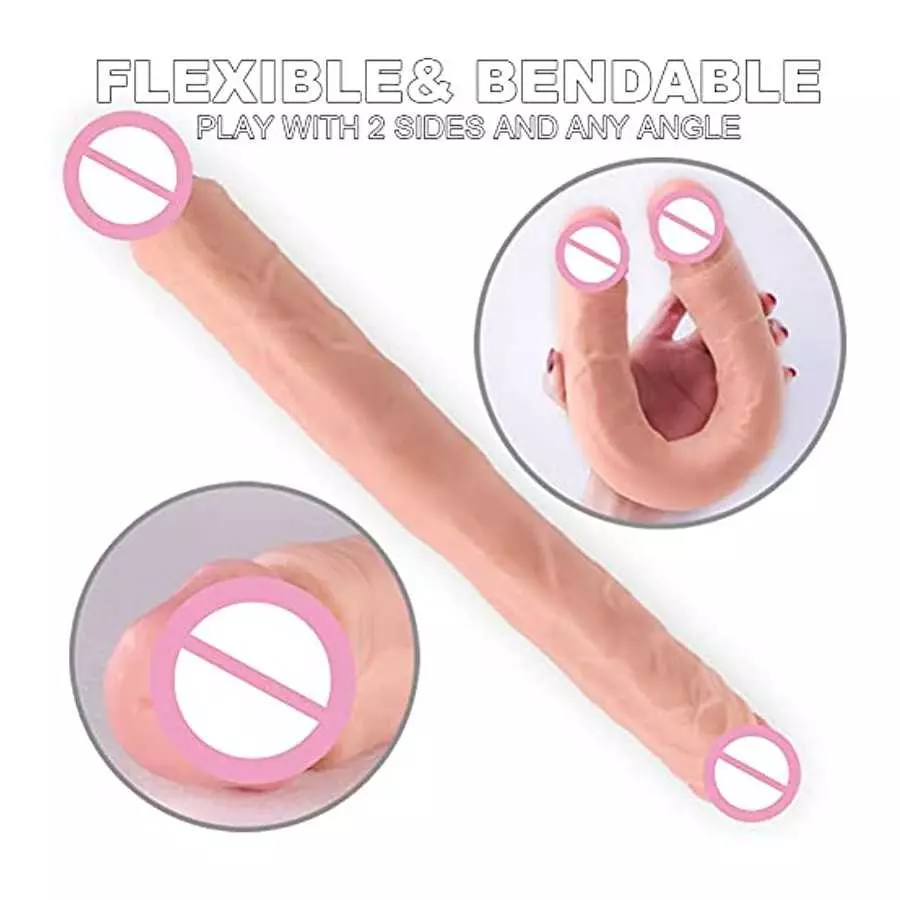 Realistic Double-Ended Dildo Adult Toy Lesbian, 14.96 Inch Double Sided Dildos for Women, Waterproof Flexible Double Dong with C