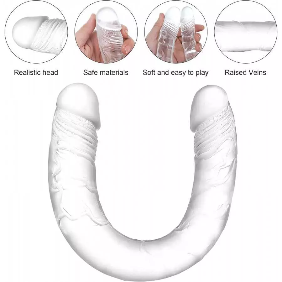 12.4*1.4 inches Double Dildo Crystal Jelly Realistic Anal Long Dildo Penis Soft and Flexible with Veins and Glans Adult Sex Toys