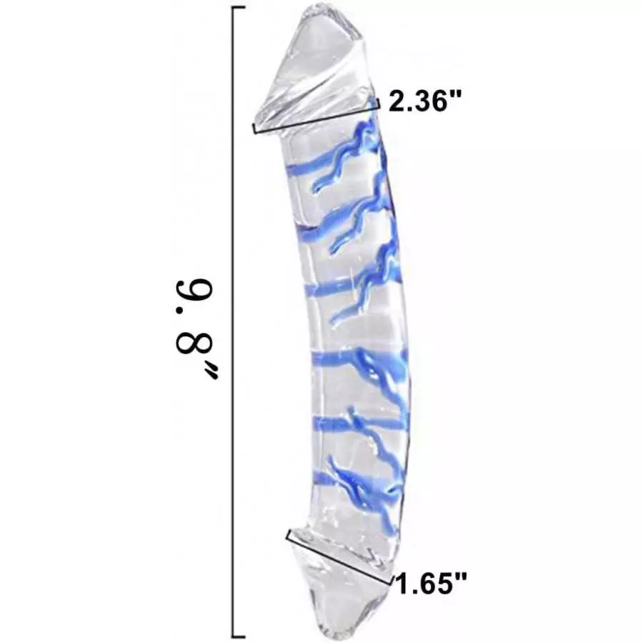 Epichao Blue Swirl Rock Hard Large Double-Ended Glass Dildo Huge Double Head Dildo Crystal Female Masturbator (9.8")