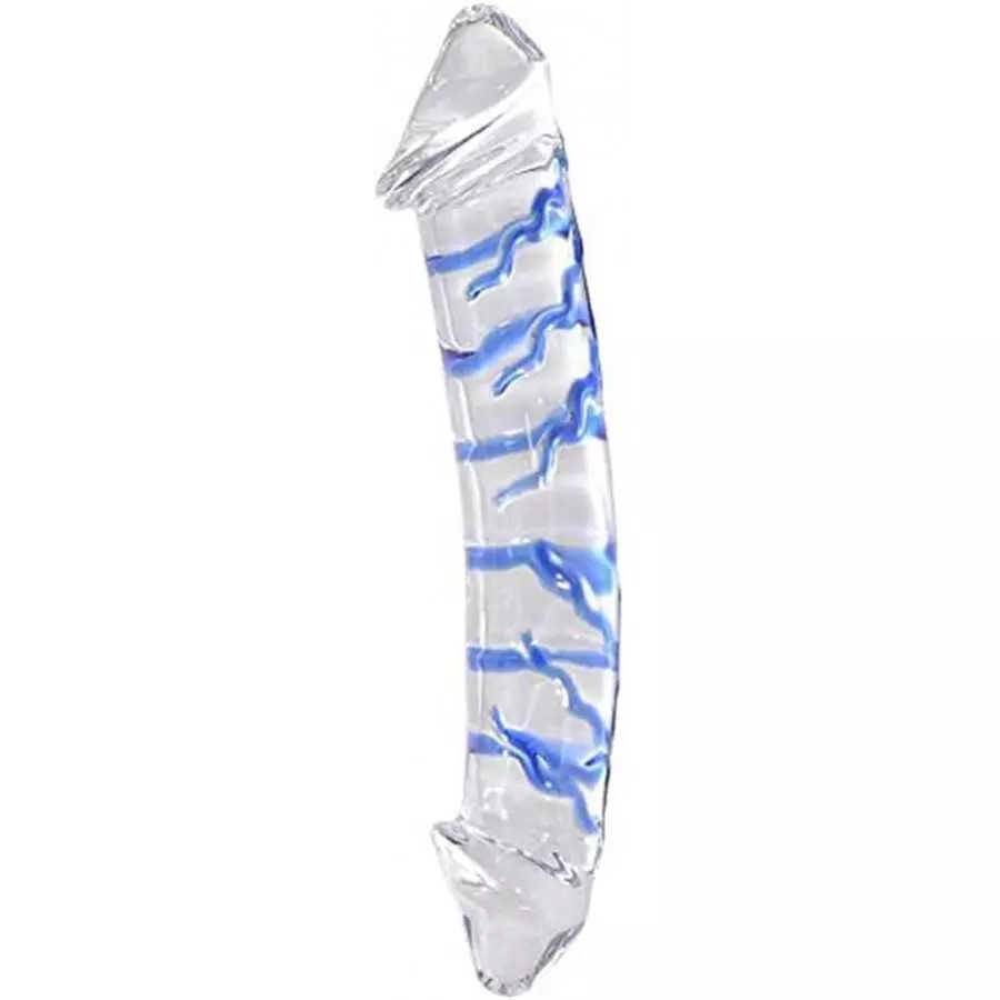 Epichao Blue Swirl Rock Hard Large Double-Ended Glass Dildo Huge Double Head Dildo Crystal Female Masturbator (9.8")