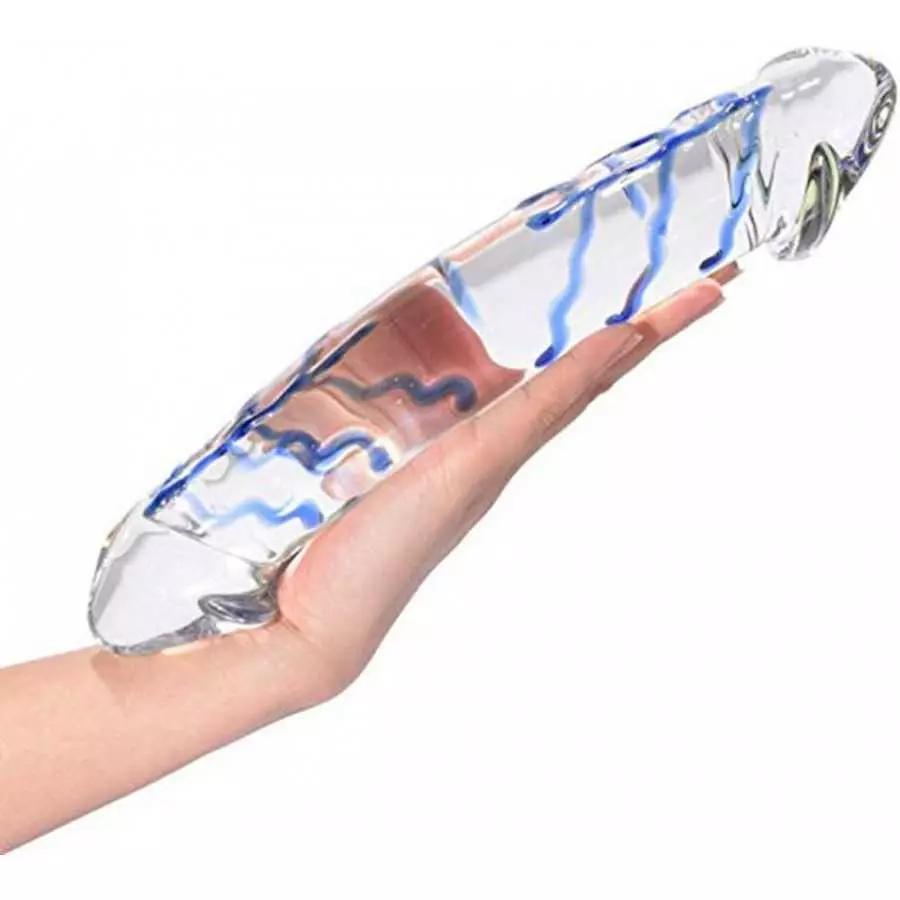 Epichao Blue Swirl Rock Hard Large Double-Ended Glass Dildo Huge Double Head Dildo Crystal Female Masturbator (9.8")