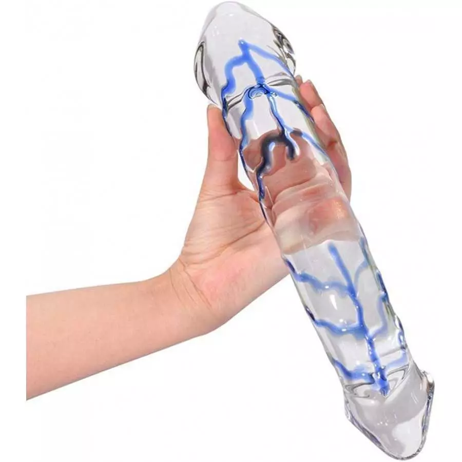 Epichao Blue Swirl Rock Hard Large Double-Ended Glass Dildo Huge Double Head Dildo Crystal Female Masturbator (9.8")