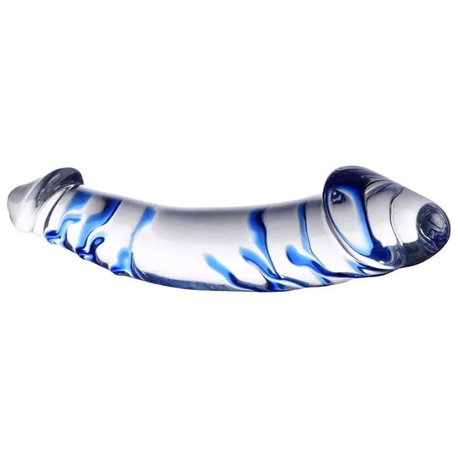 Epichao Blue Swirl Rock Hard Large Double-Ended Glass Dildo Huge Double Head Dildo Crystal Female Masturbator (9.8")