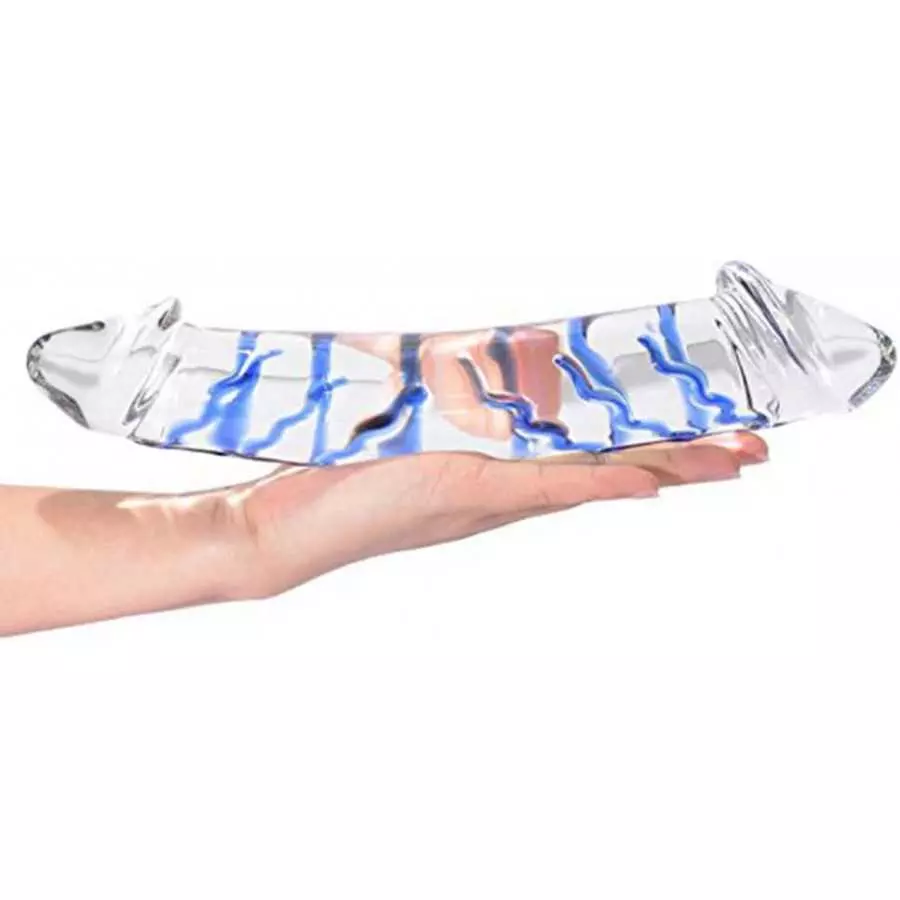 Epichao Blue Swirl Rock Hard Large Double-Ended Glass Dildo Huge Double Head Dildo Crystal Female Masturbator (9.8")