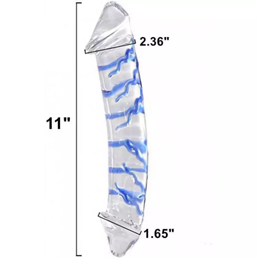 Epichao Blue Swirl Rock Hard Large Double-Ended Glass Dildo Huge Double Head Dildo Crystal Female Masturbator (9.8")