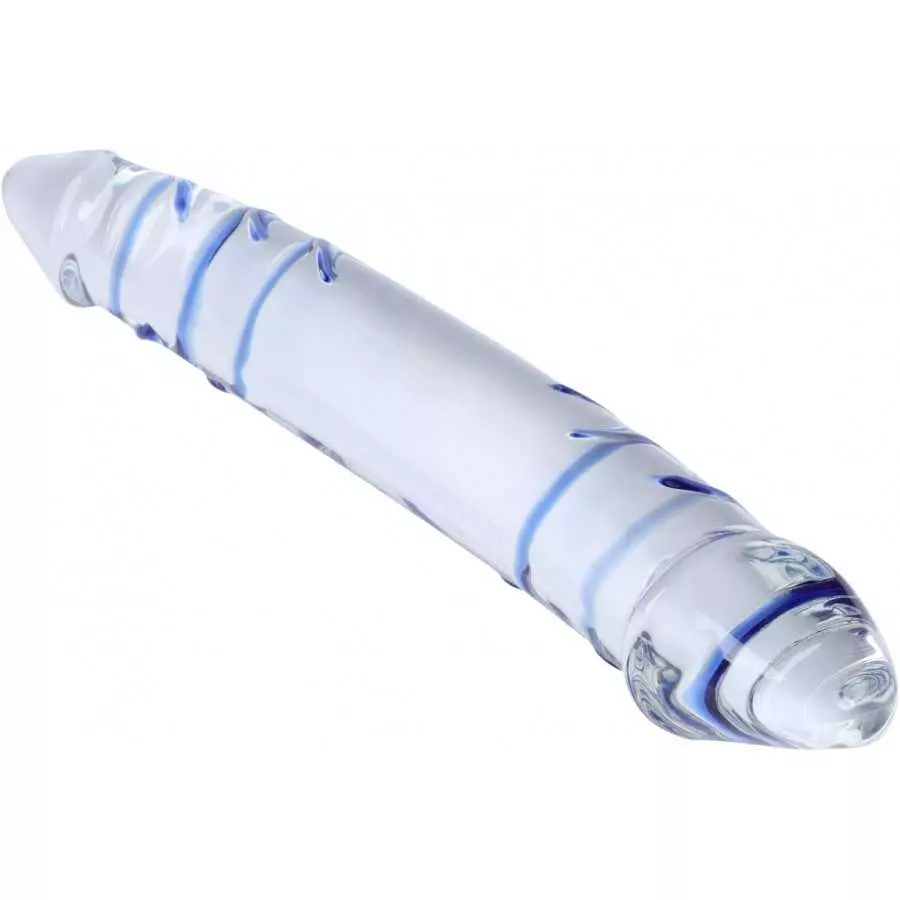 Epichao Blue Swirl Rock Hard Large Double-Ended Glass Dildo Huge Double Head Dildo Crystal Female Masturbator (9.8")
