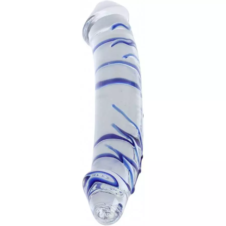 Epichao Blue Swirl Rock Hard Large Double-Ended Glass Dildo Huge Double Head Dildo Crystal Female Masturbator (9.8")