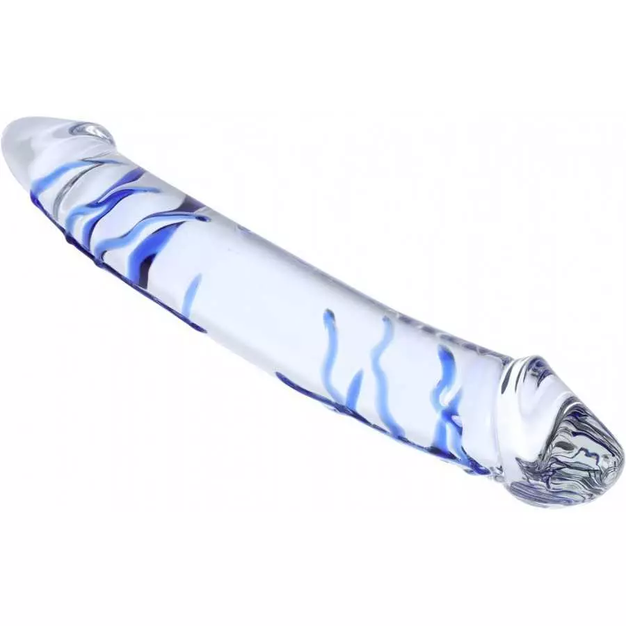 Epichao Blue Swirl Rock Hard Large Double-Ended Glass Dildo Huge Double Head Dildo Crystal Female Masturbator (9.8")