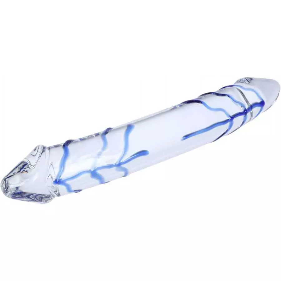Epichao Blue Swirl Rock Hard Large Double-Ended Glass Dildo Huge Double Head Dildo Crystal Female Masturbator (9.8")