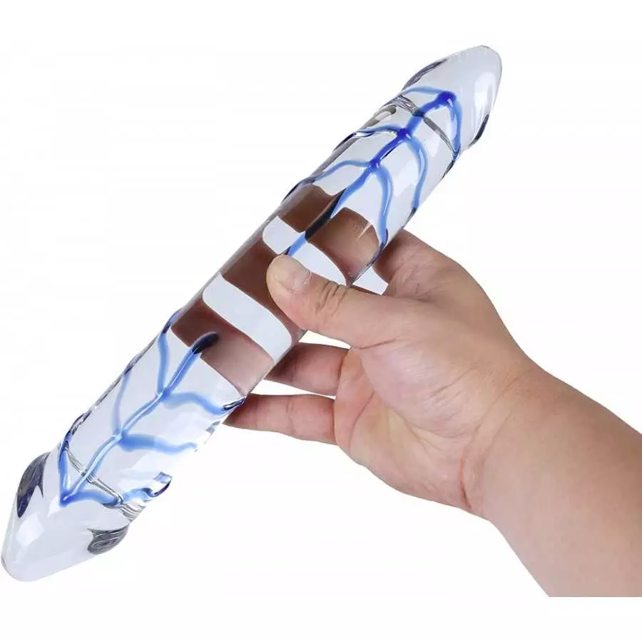 Epichao Blue Swirl Rock Hard Large Double-Ended Glass Dildo Huge Double Head Dildo Crystal Female Masturbator (9.8")