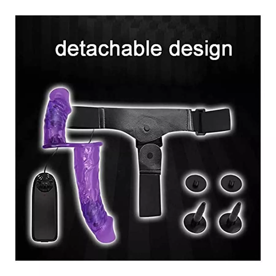 FRRDEI Wearable Harness Strap on Vibrating Double Head Dong Realistic Dildo Penetrator Toy Two Ended Dildo, Double Headed Peneta