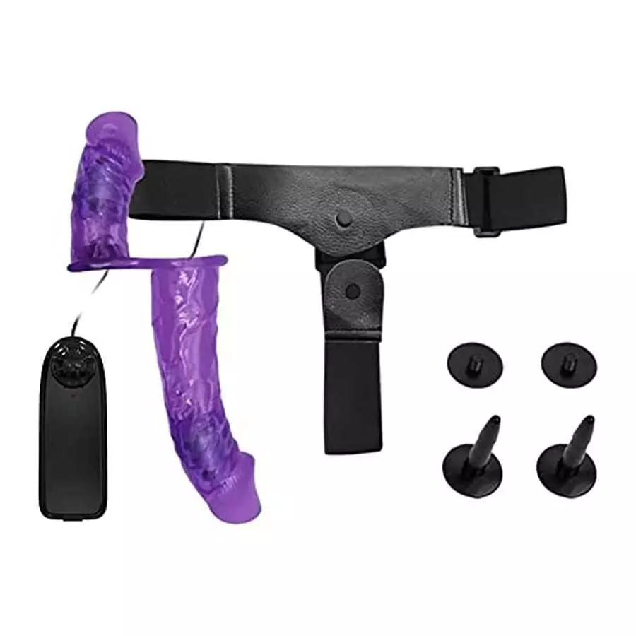 FRRDEI Wearable Harness Strap on Vibrating Double Head Dong Realistic Dildo Penetrator Toy Two Ended Dildo, Double Headed Peneta