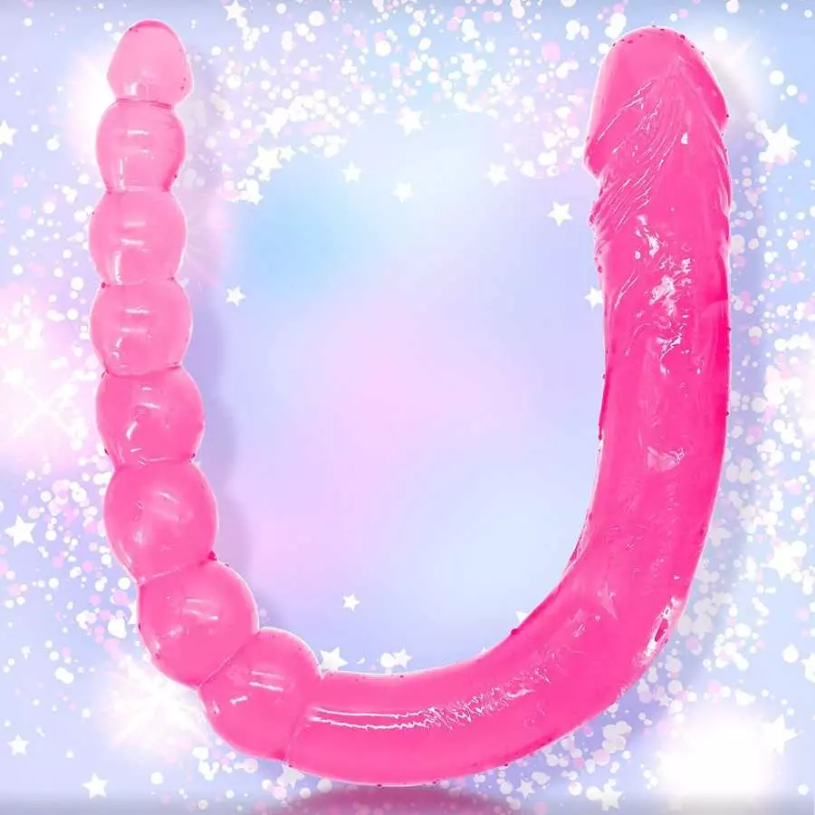 Double Ended Dildo 18.89 inch Dong Anal Beads with Veins and Glans for Anal Vagina Stimulation Double Side Penis Cock Massager S