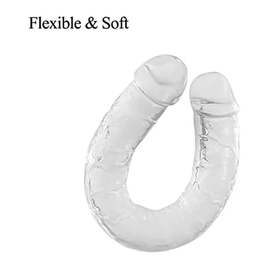 Lestesy 11.8x1.3 in Double Dildo,Flexible Realistic Jelly Dildo for Lesbian Female Masturbation, Clear, S