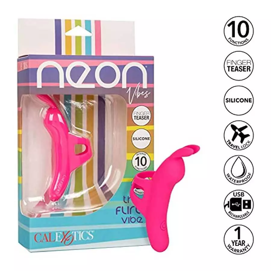 CalExotics Neon® Vibes The Flirty Vibe – Silicone Rechargeable Finger Bunny Vibrator - Travel Sized Adult Sex Toys for Women – P