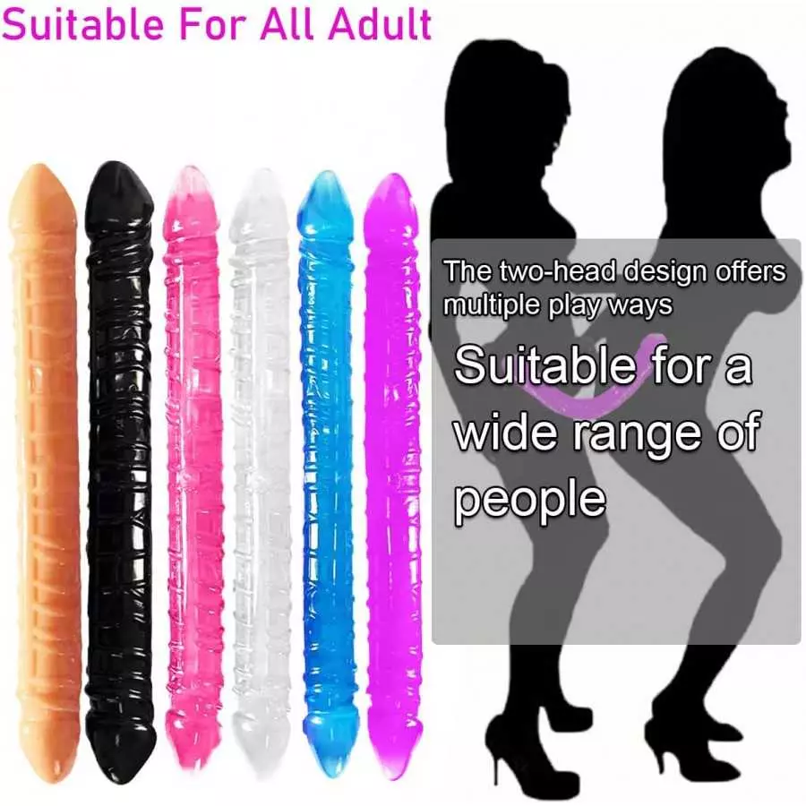 Double Ended Realistic Dildo 13.2 Inch, Flexible Clear Jelly Double Sided Dildos for Lesbian, Anal G-spot Stimulator Sex Toys fo