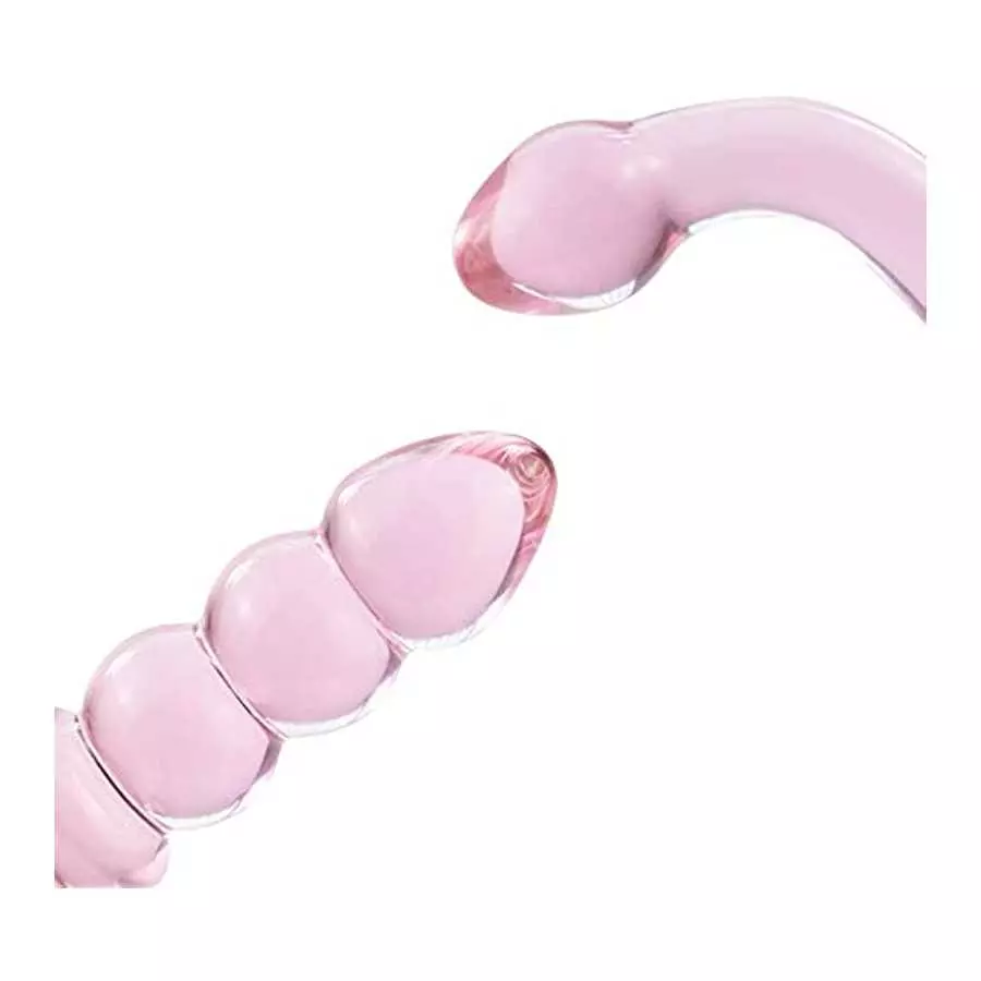 Glass Pleasure Wand, Bent Graduate Crystal Dildo Double Ended Anal Beads Butt Plug for G-spot Stimulation Sex Factory