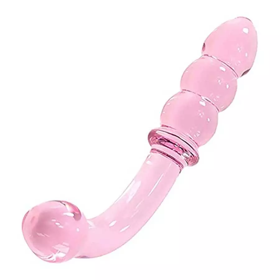 Glass Pleasure Wand, Bent Graduate Crystal Dildo Double Ended Anal Beads Butt Plug for G-spot Stimulation Sex Factory