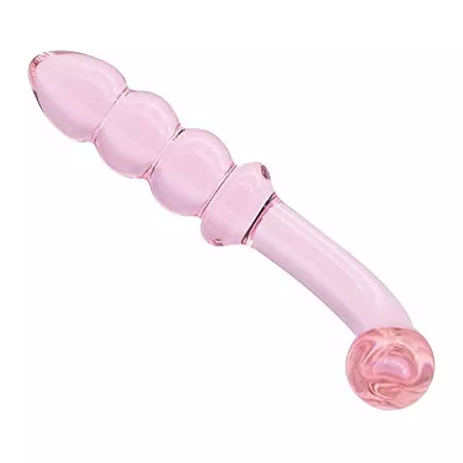 Glass Pleasure Wand, Bent Graduate Crystal Dildo Double Ended Anal Beads Butt Plug for G-spot Stimulation Sex Factory