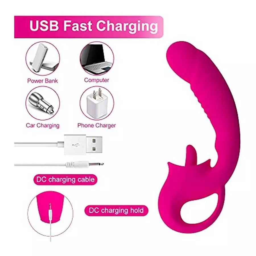 G Spot Vibrator, 2 in 1 Nipple Clitoralis Stimulator with 10 Licking & Vibrating Modes, Realistic Dildo Vibrator for Clit G Spot