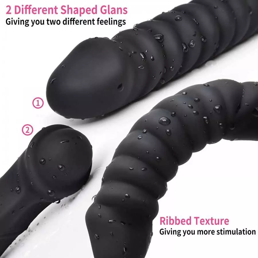 Double Ended Dildo 16.53 inch Dong Ribbed Butt Plug Anal Dildo with Glans for Anal Vagina Stimulation Prostate Massager Sex Toy