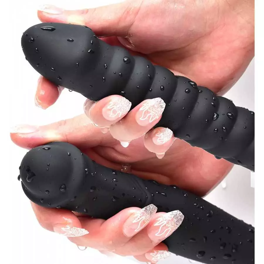 Double Ended Dildo 16.53 inch Dong Ribbed Butt Plug Anal Dildo with Glans for Anal Vagina Stimulation Prostate Massager Sex Toy