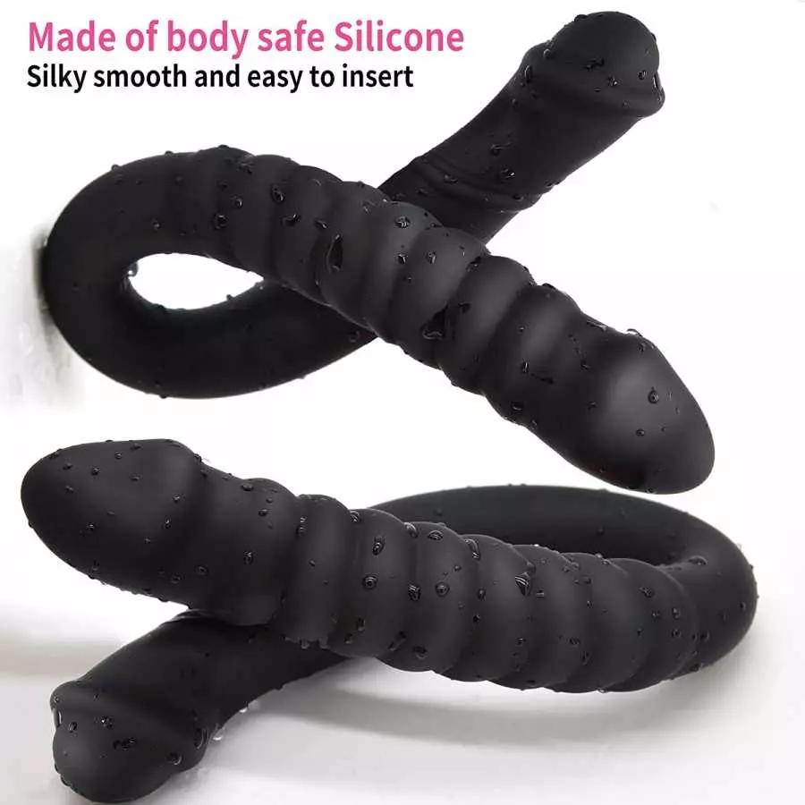 Double Ended Dildo 16.53 inch Dong Ribbed Butt Plug Anal Dildo with Glans for Anal Vagina Stimulation Prostate Massager Sex Toy