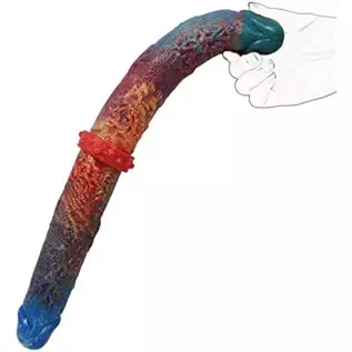 15 inches Long Double End Devil Dildo, Manual-Mixed Red Silicone Double Headed Anal Plug for Lesbian and Men and Couples